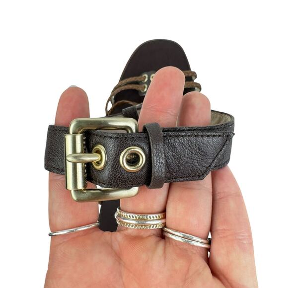 MICHAEL Michael Kors Dark Brown Leather Braided Strap Cone Heel Sandals - Picture 9 of 12